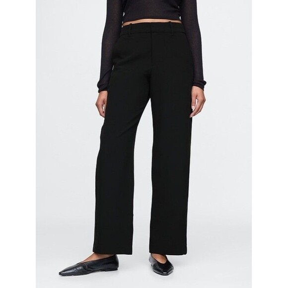 New Gap Tuxedo Pants 12 Tall 365 Mid Rise Satin Trim Straight Leg Trousers Black - Picture 4 of 8